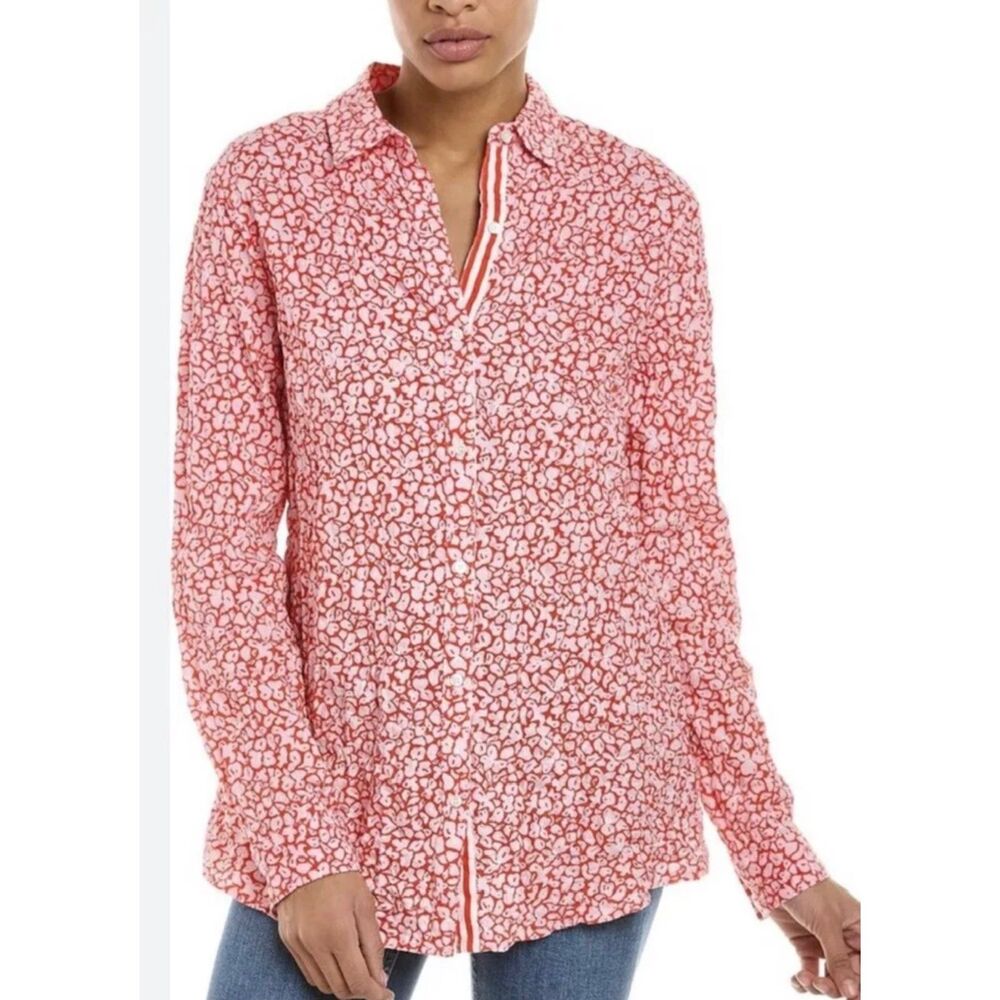 J. MCLAUGHLIN Lois Button Up Stretch Crinkle Red/Pink Long Sleeve, Sz M